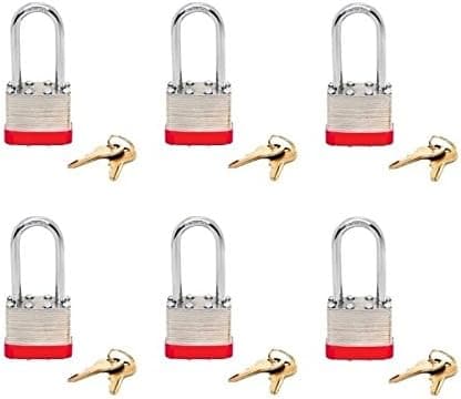 Beisen Hardware (TM) Padlock Box of 6!!! Long Shackle (1 7/8") Laminated Steel Keyed Alike (A389) Padlocks. Multipack Padlock