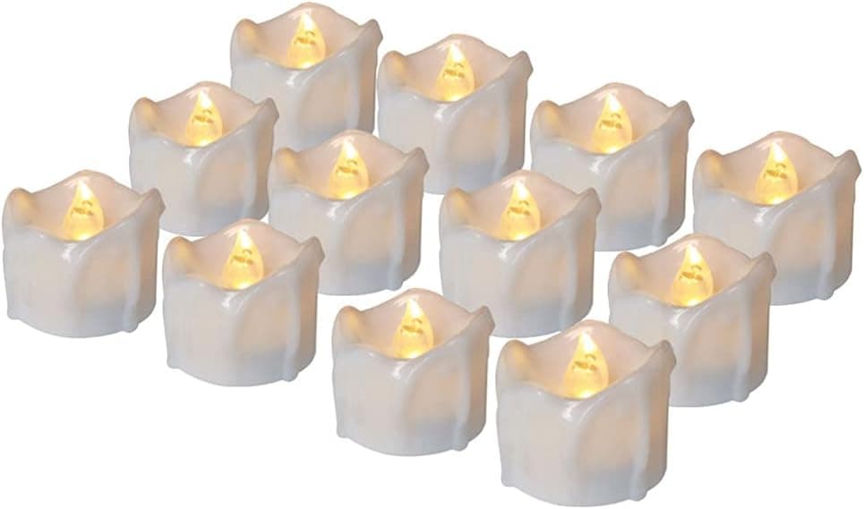 Flameless Candles Flickering Tealights with Timer 6 Hours on and 18 Hours Off in 24 Hours Cycle Automatically, Small Wax Dripped Battery Operated Tea Light for Xmas Wedding Party Thanksgiving