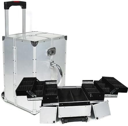 Professional Rolling Makeup Artist Case In Silver (Silver) (16"H x 10"W x 10.5"D)