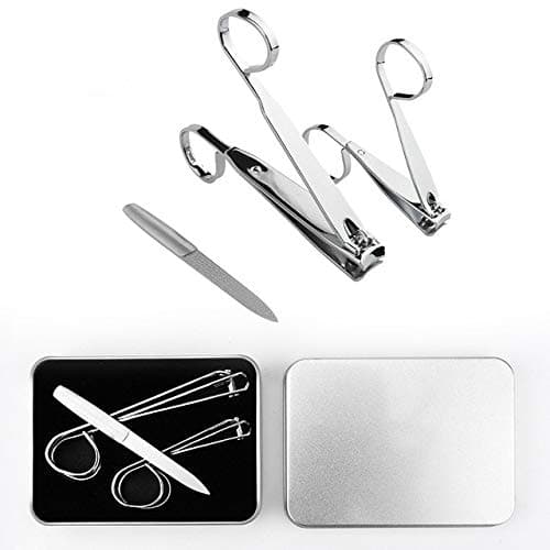 MosBug Nail Clipper Set-3PCS Stainless Steel Finger Nail,Toe Nail Clippers and Nail File with Metal Case for Women and Man