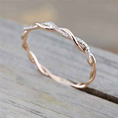 Metemjiao 14K Rose Gold Stack Twisted Ring Twist Ring Stackable Diamond Rings Wedding Party Women Fashion Jewelry for Women (10)