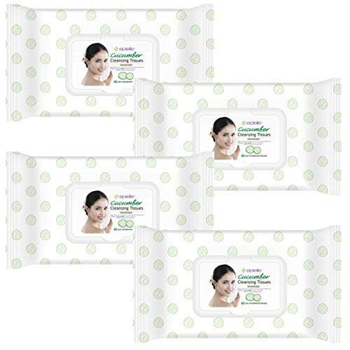 Epielle Cucumber Facial Cleansing Facial Tissues Wipes Towelettes - 60ct (Sheets) per pack, Total 4 Packs Beauty Stocking Stuffers Gift