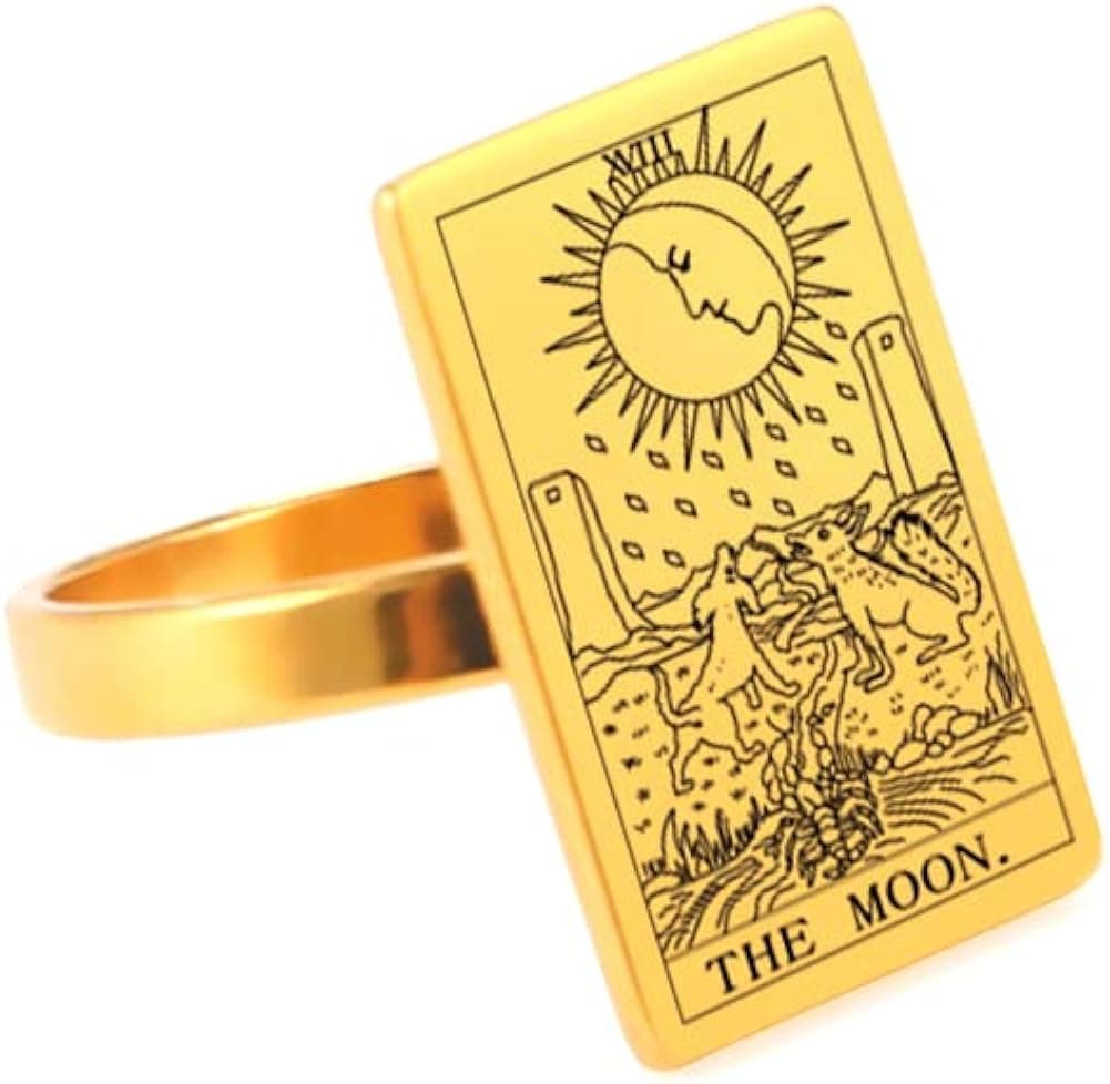 LIKGREAT Tarot Cards Rings for Women Girls Astrology Divination Magic Amulet Ring Band Major Arcana Jewelry
