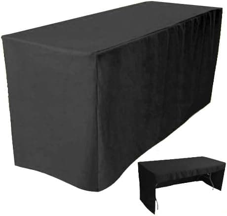4 Less CO 8' Fitted Tablecloth Table Cover Trade Show Event Open Back Side - 3 Sided Black