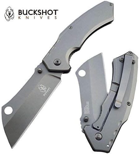 Blade Factory Buckshot 8 Inch Aircraft Grey Spring Assisted Thumb Open Pocket Cleaver Stainless Steel Blade Knife Tactical and Hunting | with Holt Multi Tool Key Chain