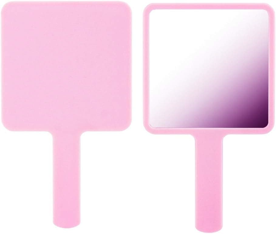 TOPYHL Rectangle Handheld Mirror Hand Mirror Travel Handheld Mirror Cosmetic Mirror with Handle (Pink)
