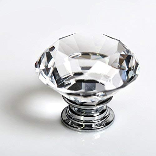 Revesun 4PCS/LOT Crystal Glass Door Knobs Cabinet Pulls Cupboard Handles Drawer Knobs Wardrobe Home Hardware Diamond Shaped Clear Diameter 40mm