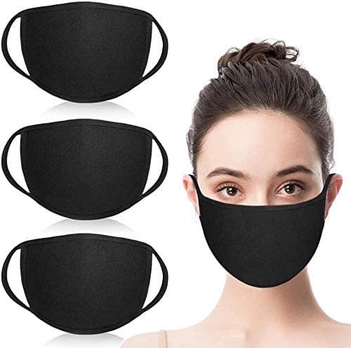 Pack 3pcs Black Cotton Face Shields Faces-Masks Bandanas Balaclavas for Dust Wind Sun Protection, Outdoors, Festivals, Sports