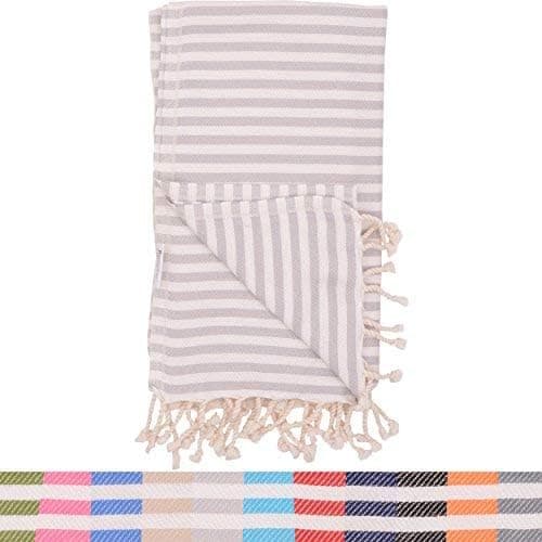 Silver Striped Turkish Towel - Naturally Dyed 100% Cotton - 70x39 inches - Beach Towel Bath Pool Yoga Pilates Picnic Blanket Scarf Peshtemal Hammam Fouta