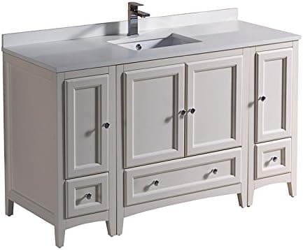 Fresca Oxford 54" Antique White Traditional Bathroom Cabinets w/Top & Sink