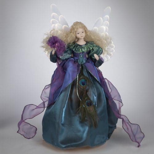 Kurt Adler 16.5" Regal Peacock Lighted Fiber Optic Angel Christmas Tree Topper