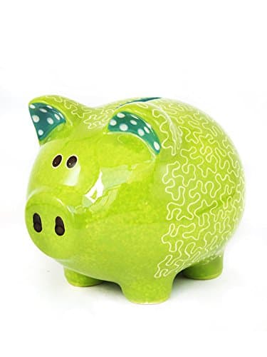 Large Money Saving Piggy Bank, Puzzle Green' Hand Made & Hand Painted, Premium Ceramic, Gift Box Included, Coin Bank, Piggy Bank for Adults, Piggy Banks for Kids