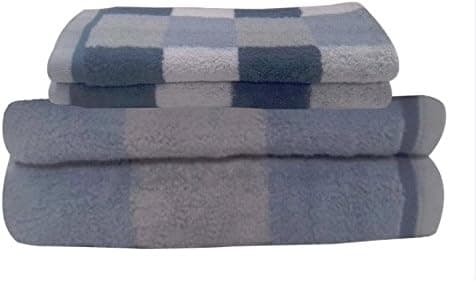 Livingston Home Luxurious 4-Piece / 2 Bath 2 Hand Towel Set Blue Block Bath Towel Set, 4-PCS Set, Checkered