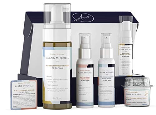 Alana Mitchell At Home Facial Kit (7 Pc Set) - Multiple Facials w/Eye Cream, Face Cleanser, Vitamin C Moisturizer, Hyaluronic Acid Serum, Facial Mask & Exfoliating Sponge (x2) – For All Skin Types