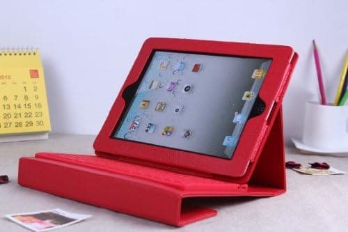 Hanicase Red Leather Bluetooth Keyboard Case for iPad 2/3 Built-in Rechargeable Lithium Battery with Hanicase Design Stylus Pen