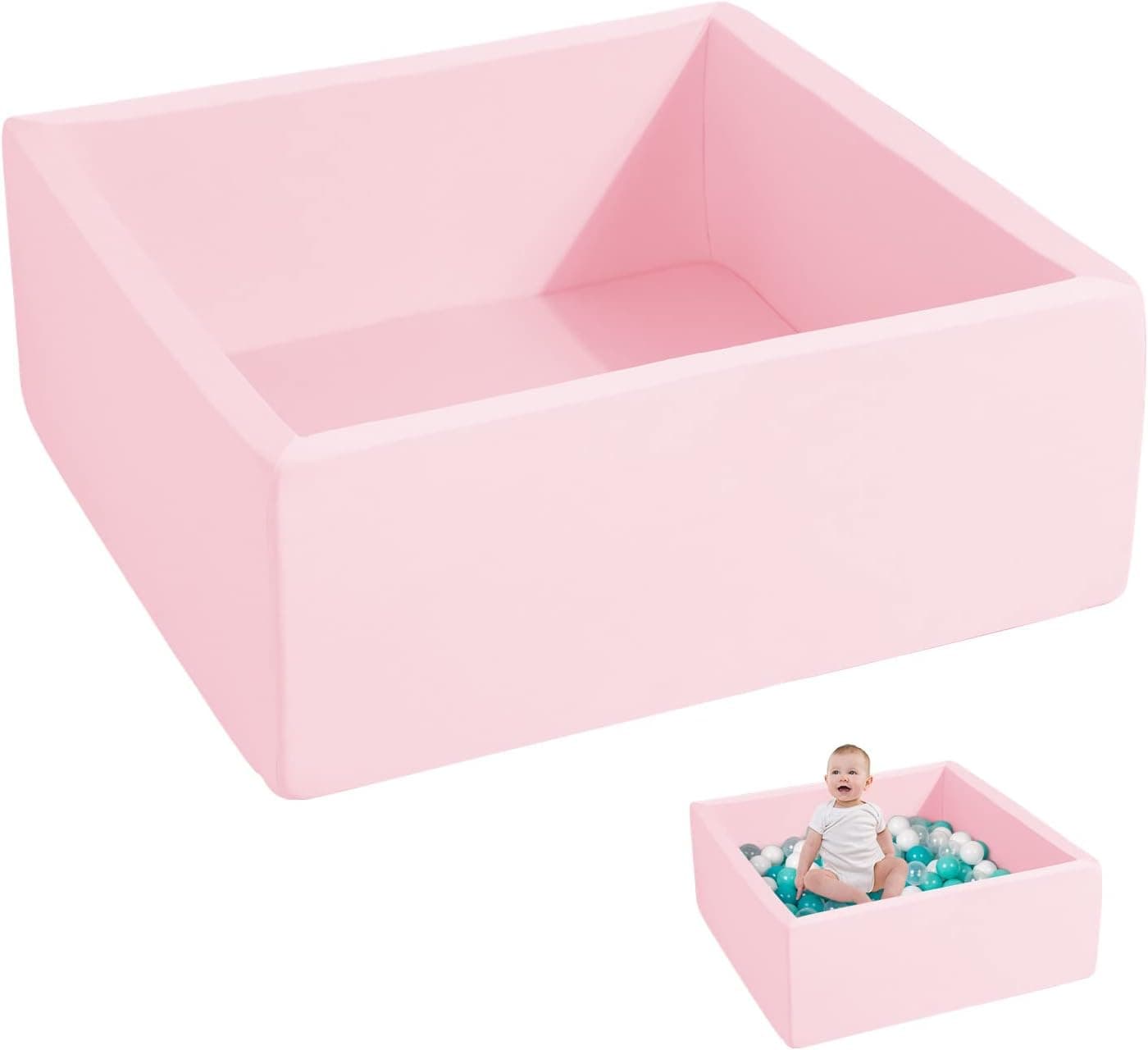 ENMOGO Foam Ball Pit for Toddlers Kids Square Soft Ball Pool Ideal Gift Play Toy for Children Kiddie Pools - Light Pink