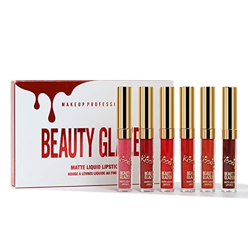 Beauty Glazed 6pcs Lip Gloss Set Matte Lip Gloss Velvety Silky Smooth Natural Waterproof Long Lasting Non-Stick Cup Moisturizer Makeup Durable Liquid Lipstick Sexy Makeup Cosmetic