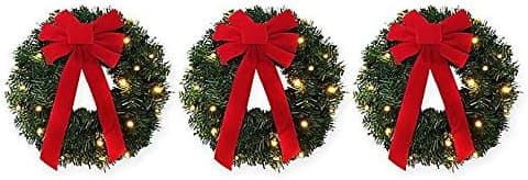 Winter Wonderland 18-Inch Pre-Lite Battery-Operated Wreaths (Set of 3)