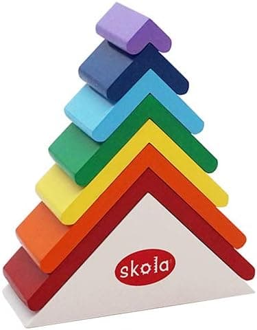 Skola Toys - Rainbow Roofs - Stack & Nest The Wooden Painted Roofs - Build Creativity, Dexterity and Dimensional Understanding - Educational Learning Toy for 3 to 6 Year Old