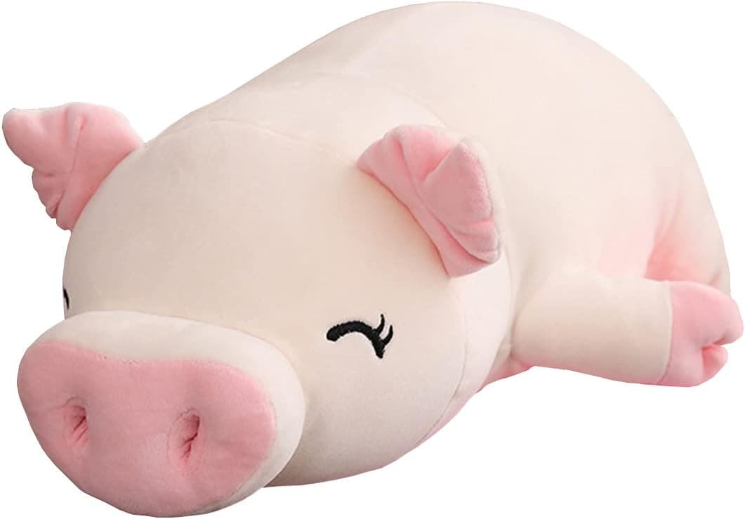 FEEZUSH Pig Plush Pillow, Piggy Stuffed Animals, Big Nose Piggy Stuffed Toy, Adorable Pig Plush Doll Toy Birthday Xmas Valentine’s Gifts for Girls Boys Kids Adults (Squint Eyes, 28 inch)