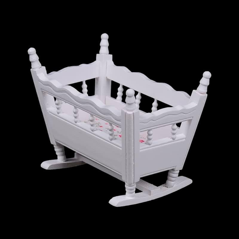 EatingBiting adult decorations 1:12 Dollhouse Miniature Wooden Crib Baby Doll Cradle Bed for Dollhouse Room , DIY Scene Doll Home Furniture Craft Accessoreis .