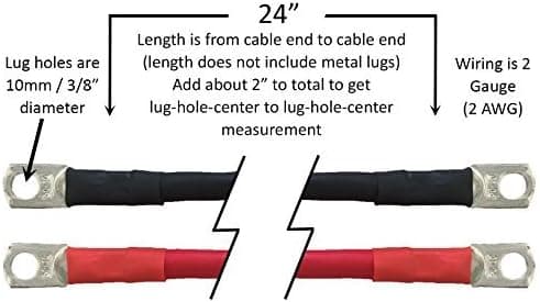 Truck Upfitters 24" Pair of 2 AWG Black & Red Power Cables for Inverters, Solar Panels, Car, Truck, RV, and Marine Applications
