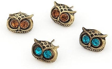 niceeshop(TM) Vintage Art Deco Owl Head Charm Stud Earring (2 Pairs,Random Color)