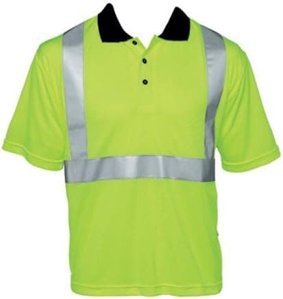 Polo Shirt - Fluorescent lime green open weave Mesh Safety Vest - 2" Silver Reflective Stripes - Large