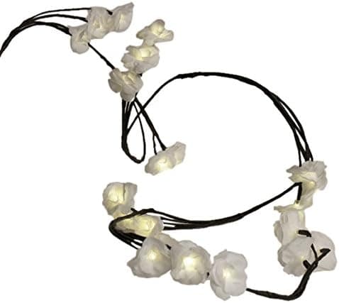 Lighted String of White Roses, with 24 Warm White LEDs, Battery Operated
