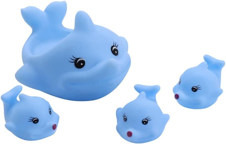 Baby Bath Toys 4Pcs Rubber Blue Dolphin Family Squeak Float Bath Ducks Bath Tub Shower Toys for Toddlers Boys Girls