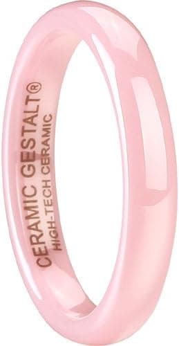 CERAMIC GESTALT Pink Ceramic Ring 4mm Width. Domed & Polished Design (Avail. Sizes 5 to 14).