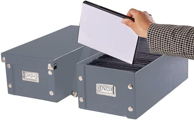 Snap-N-Store DVD Storage Box - Pack of 2 - Durable 6 x 8.2 x 16.5 Inch Movie Disc Holders with Lids to Store up to 52 DVD Cases - Ultimate Gray