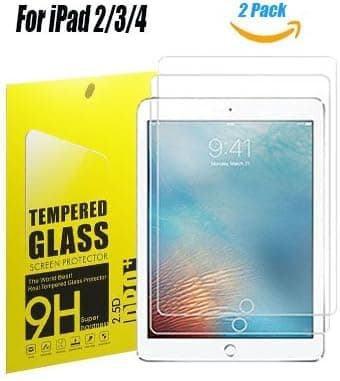 iPad 2/3/4 9.7" Inch Tempered Glass Screen Protector,TOWEE 2 Pack iPad 2 iPad 3 iPad 4 9H Screen Protector with Anti-Scratch, Anti-Fingerprint, HD-Clear, Eyes-Protected Tempered Film
