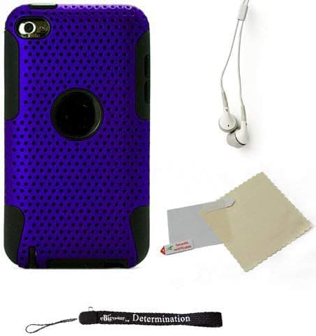 Blue Ultimate Fusion 2pc Case Protective Cover Snap On Made for Apple iTouch 4 (4th Generation 8GB 16GB 32GB) and Earbuds and one Anti Glare Screen Protector