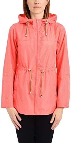 INTL d.e.t.a.i.l.s Women's Lightweight Pack-it-in-a-Pouch Water-Resistant Jacket, Coral Lipstick, S