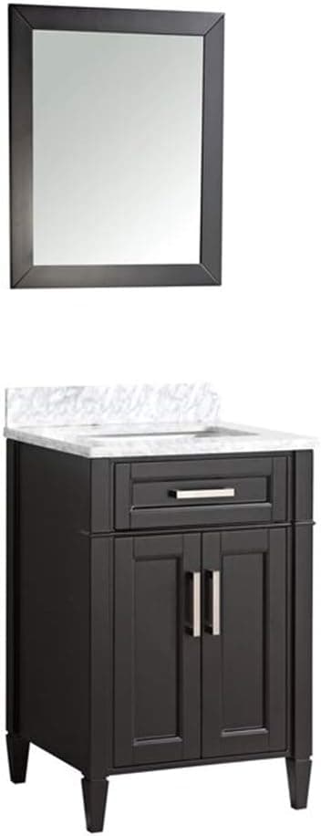 Vanity Art 24 Inch Single Sink Bathroom Vanity Set Carrara Marble Stone Top Dove-Tailed Drawer Soft Closing Doors Undermount Rectangle Sink Cabinet with Free Mirror VA2024-E