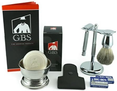 G.B.S Complete Men’s Shaving Kit- Razor, Razor Case, Razor Blades, Shaving Brush, Shaving Razor, and Brush Stand, No. 84 Cologne, Aftershave Balm, Chrome Bowl, Natural Shaving Soap, Alum with Case