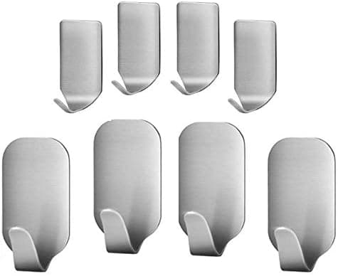 8-Pack Adhesive Hooks, Heavy Duty Wall Hooks Stainless Steel Ultra Strong Waterproof Hanger for Robe, Coat, Towel, Keys, Bags, Home, Kitchen, Bathroom