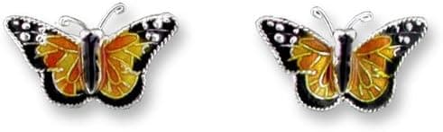 Monarch Butterfly Sterling Silver and Enamel Earrings by Zarah