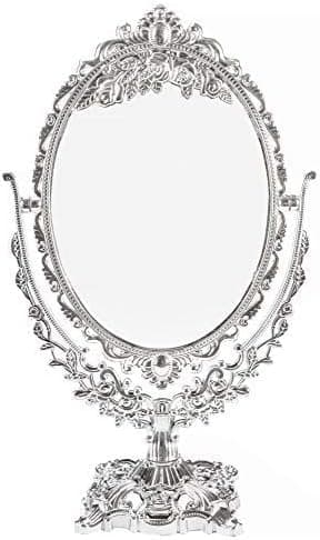 Decorative Vanity Make Up Cosmetic Mirror, Two Sided Swivel with 2x Magnification, Makeup Mirror 14½ Inch High, Silver Finish