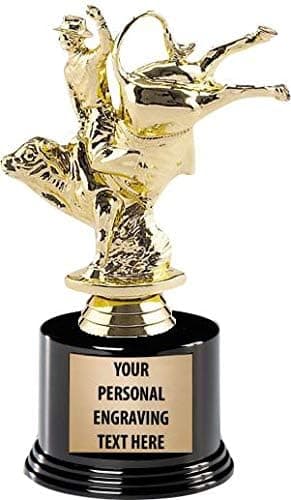 Crown Awards Rodeo Trophies with Custom Engraving, 7.25" Personalized Bull Rider Male Trophy On Deluxe Round Base Prime