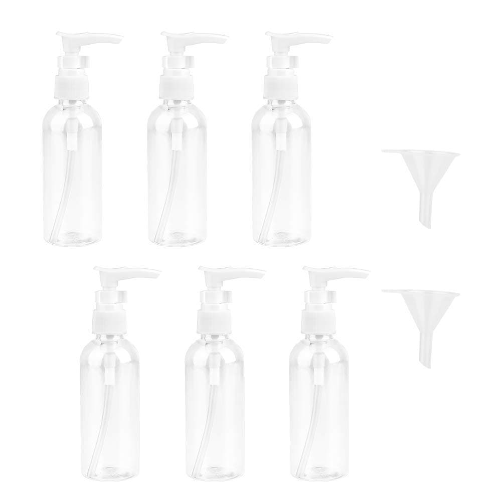 JOYISEN 6PCS Travel Bottles 100ML/3.4OZ Plastic Pump Travel Bottle Lotion Dispenser Transparent Travel Bottles with 2 Small Funnel