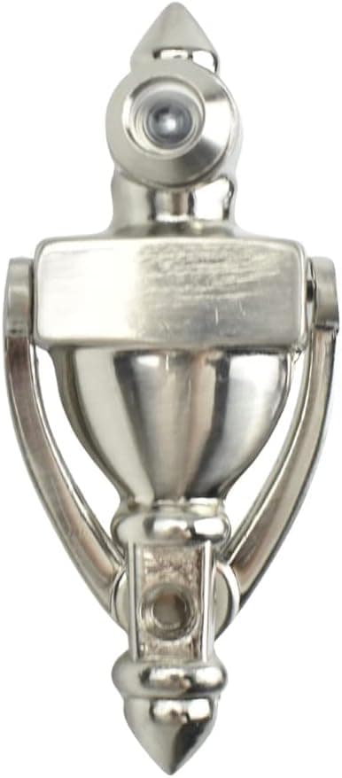 WINTECH Nickel Door Knocker with UL Listed Fire Proof Door Viewer, 4 inch Height (4" Height, Nickel)