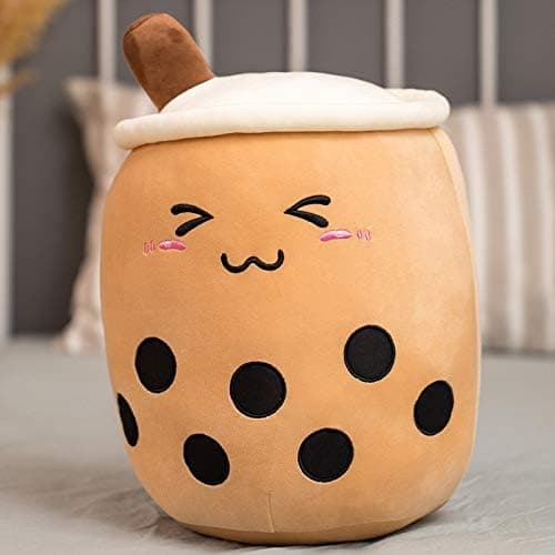 FOKKS Boba Plush Stuffed Toy Brown Eyes Closed Boba Pearl Milk Tea Bubble Tea Plush Toys Figure Living Room Sofa Bedroom Hug Pillow Young Girl and Child Birthday Gift
