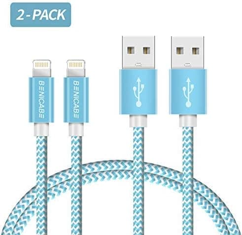 Benicabe iPhone Charger Cable - [Apple MFi Certified] Charging Cord (2-Pack 6FT) Compatible iPhone X, XS, XR, XS Max, 8, 8 Plus, 7, 7 Plus, 6s, 6s Plus, 6, 6 Plus, iPad (Light Blue)