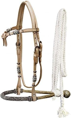 Showman Horse Rawhide Bosal Futurity Bridle Headstall with a Cotton Mecate Rein (Light Oil)