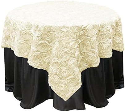 Grandiose Rose Design Rosette Table Overlay Table Cover - Ivory (84x84)