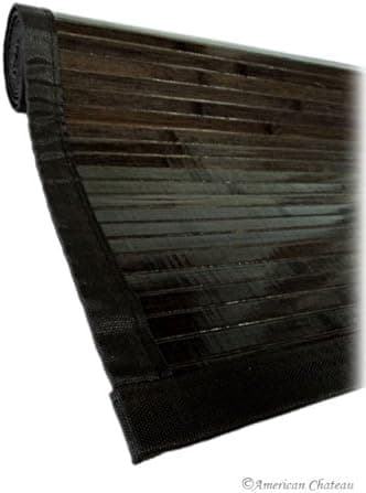 American Chateau 60" X 96" Chocolate 5X8 Brown Slat Bamboo Area Rug Floor Mat Carpet with Backing