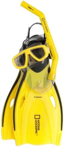 NATIONAL GEOGRAPHIC Snorkler Experience 3 Piece Set with Tuna 2S Mask, Wahoo Semi-Dri Snorkel and Tuna 44 Adjustable Fins