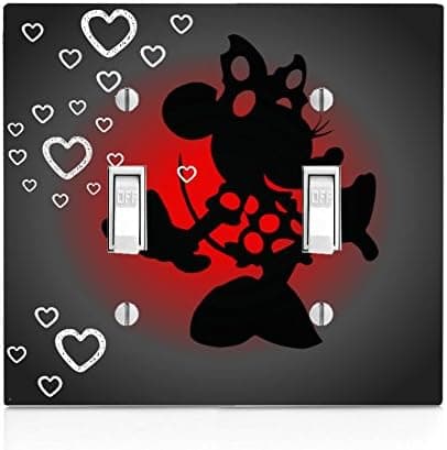 Trendy Accessories Decorative Cute Mouse Silhouette Hearts Design Print Image Plastic Double Light Switch Wall Plate Cover. Screws Included.